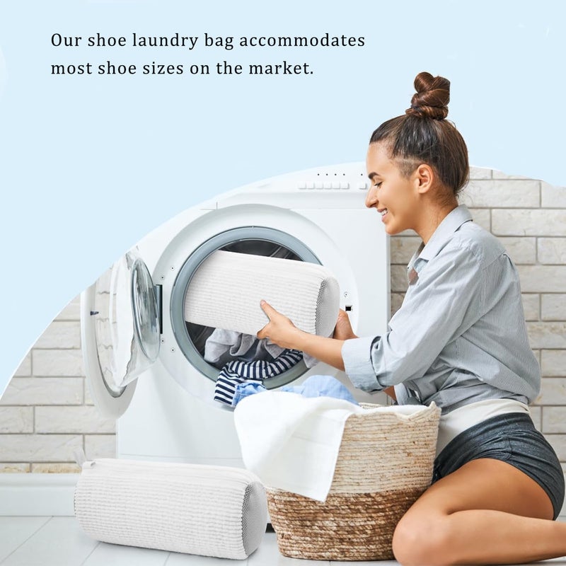 Fachoige Shoe Washing Machine Bag, Shoe Laundry Bags for Washing Machine, 2 Pcs Sneaker Shoe Washing Bag, Laundry Shoe Bag for Washer and Dryer, Reusable Shoe Washing Bags (White) - Image 4